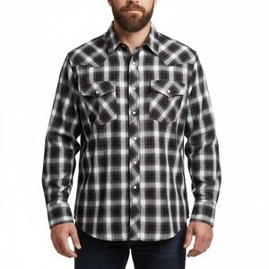 Ariat Pendleton Shirt Mens 2XL Black Gray Plaid Western Pearl Snap Long Sleeve